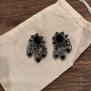 Vintage Clip on Elegant Black and Silver Earrings